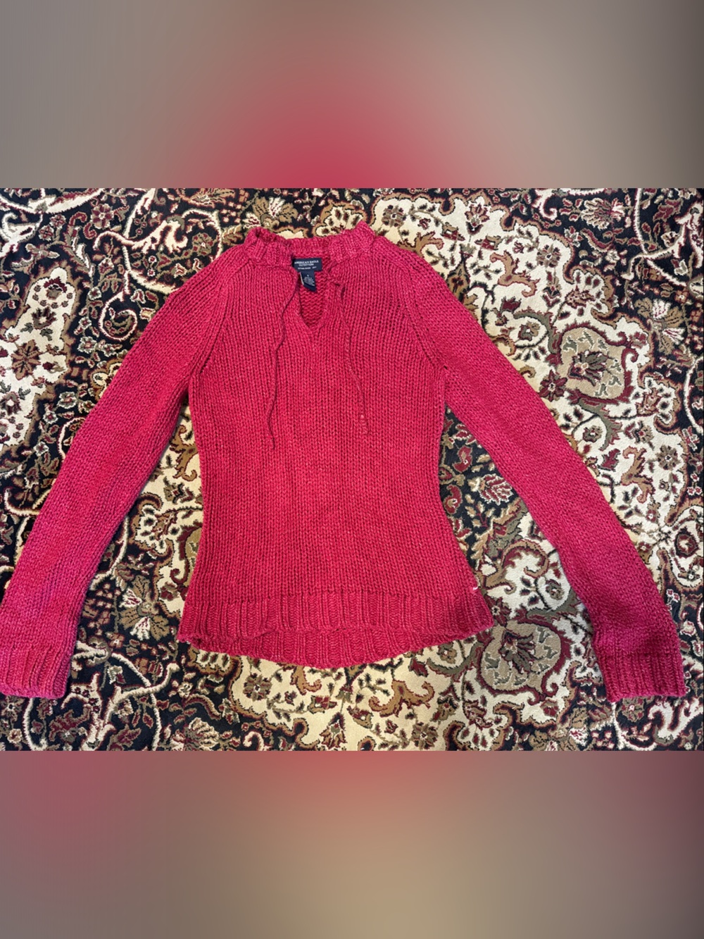 American Eagle Outfitters Red fuscia Knit keyhole ribbon neck Sweater Small
